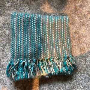 Cynthia Rowley Teal, Gray & Cream Woven Throw Blanket with Fringe